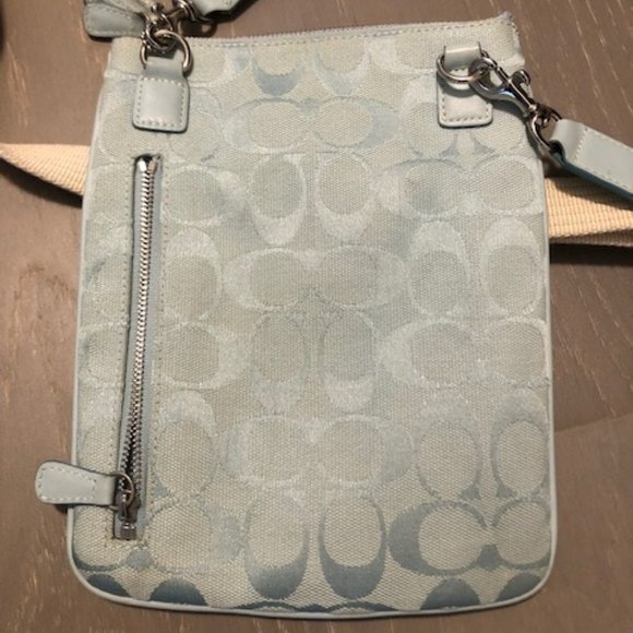 Coach Baby Blue Suede and Fabric Cross Body Bag - Picture 3 of 12